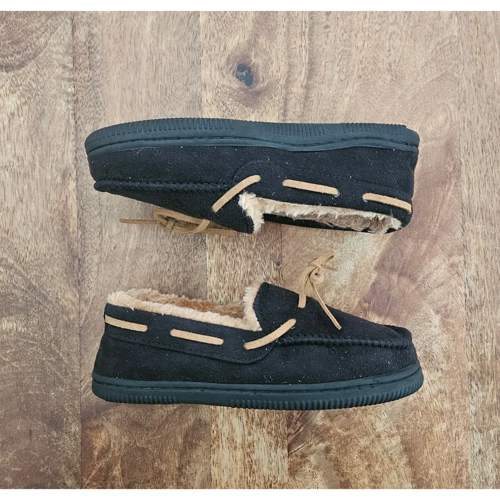 Beverly Hills Polo Club Moccasin Slippers Youth Size 1 Black Anti-Slip Sole